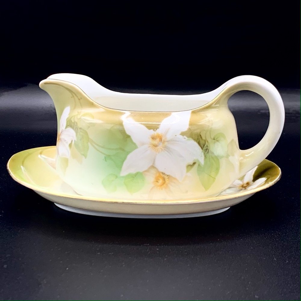 Vintage PS Germany Hand-painted Gravy Bowl Set